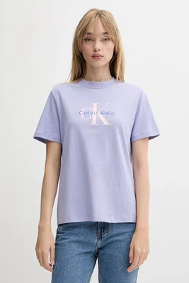 Bavlněné tričko Calvin Klein Jeans dámské, fialová barva, LV047B865G