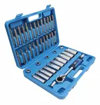 Hlavice a bity na servis tlumičů, s průchozí ráčnou, sada 43 ks - SATRA