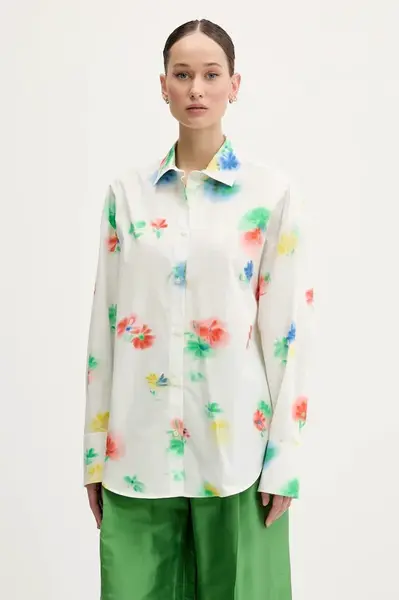 Bavlněná košile MSGM dámská, bílá barva, relaxed, s klasickým límcem, 3842MDE15X.257350