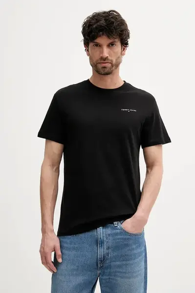Bavlněné tričko Tommy Jeans pánské, černá barva, s potiskem, DM0DM21780