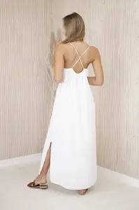 Dlouhé šaty s ramínky ecru