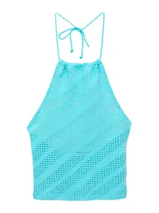 Pull&Bear Vyšívaný top  tyrkysová