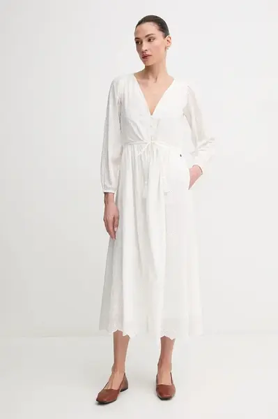 Bavlněné šaty Pepe Jeans DEEPTY béžová barva, midi, PL953693