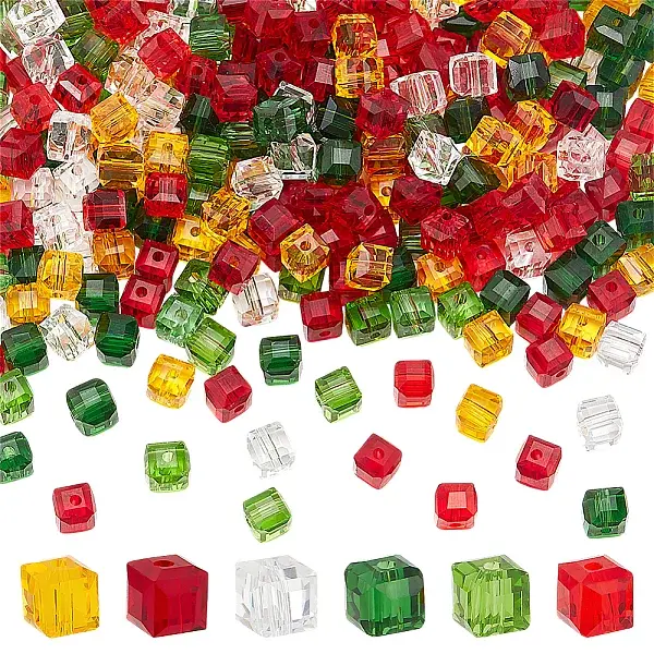 300Pcs 6 Colors Christmas Themed Transparents Glass Beads