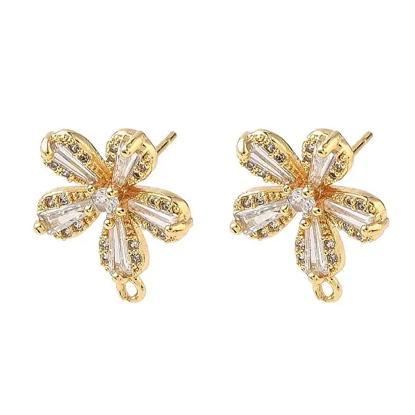 Brass Micro Pave Clear Cubic Zirconia Stud Earring Findings