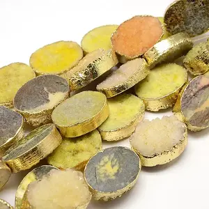 Golden Plated Dyed Oval Natural Drusy Quartz Crystal Beads Strands