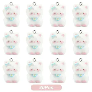 Cat Shape Flocky Opaque Resin Pendants