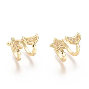 Golden Plated Brass Micro Pave Cubic Zirconia Cuff Earrings