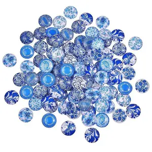 Blue and White Printed Glass Cabochons