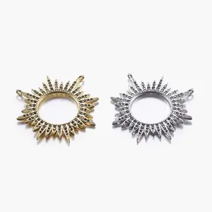 Brass Micro Pave Cubic Zirconia Solar Eclipse Pendants