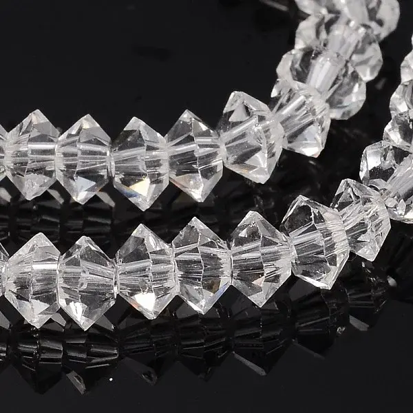 Faceted Bicone Transparent Glass Bead Strands