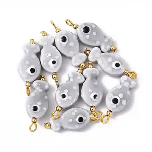 10Pcs Handmade Porcelain Fish Pendants