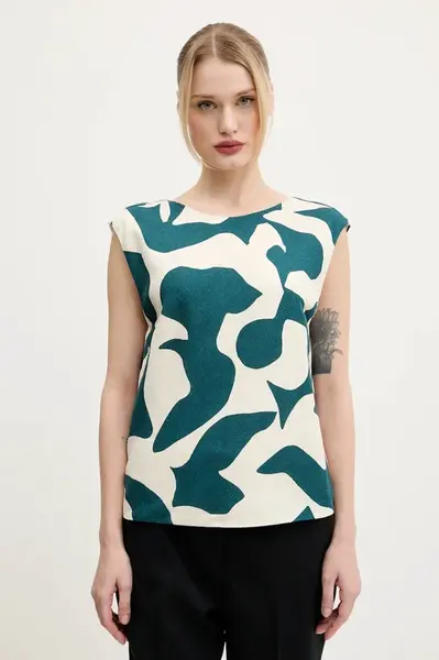 Lněná halenka Abercrombie & Fitch dámská, béžová barva, vzorovaná, KI140-5080