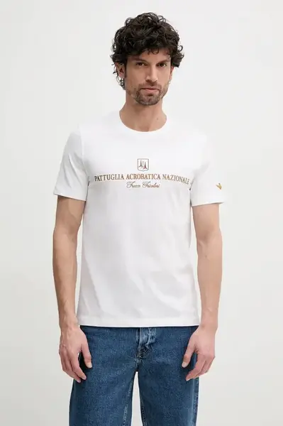 Bavlněné tričko Aeronautica Militare béžová barva, s aplikací, TS2410J592