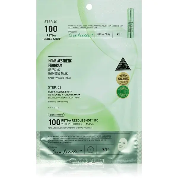 VT Cosmetics Cica Reti-A Reedle Shot 100 2Step Hydrogel Mask intenzívna hydrogélová maska pre vyhladenie pleti a minimalizáciu pórov 34.5 g