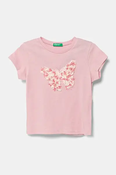 Dětské bavlněné tričko United Colors of Benetton růžová barva, 3I1XG10J1