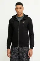 Bavlněná mikina EA7 Emporio Armani pánská, černá barva, s kapucí, s potiskem, PJVRZ.8NPM33