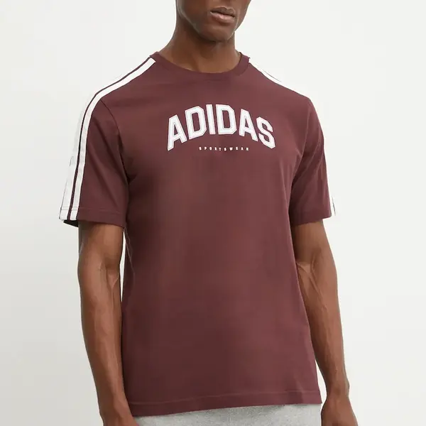 Bavlněné tričko adidas M C COLLE Collegiate vínová barva, s potiskem, JM0380