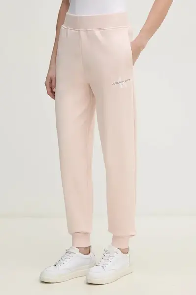 Bavlněné tepláky Calvin Klein Jeans růžová barva, s potiskem, J20J225354
