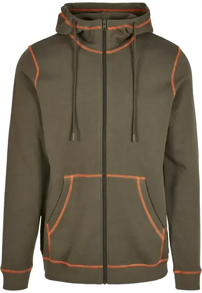 Organic Contrast Flatlock Stitched Zip Hoody olivová/rezavějící