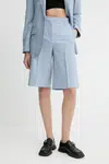 Kraťasy Remain dámské, modrá barva, high waist, 502568831