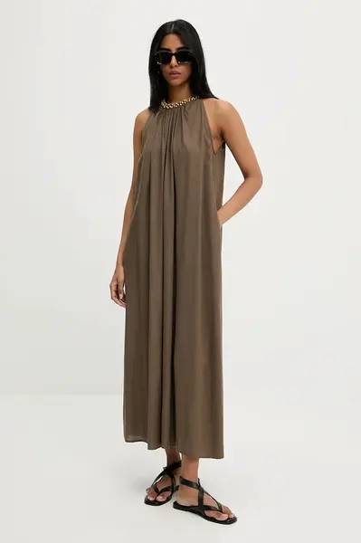 Lněné šaty Answear.LAB zelená barva, maxi