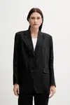 Plátěné sako Tommy Hilfiger černá barva, oversize, WW0WW47163
