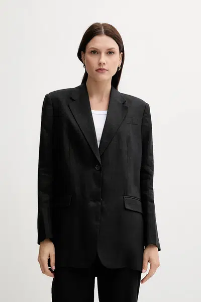 Plátěné sako Tommy Hilfiger černá barva, oversize, WW0WW47163