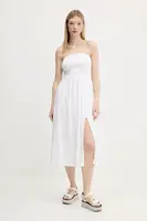 Lněné šaty Hollister Co. bílá barva, midi, KI359-1209