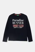 Dětské bavlněné tričko s dlouhým rukávem United Colors of Benetton tmavomodrá barva, s potiskem, 35RYC10O9