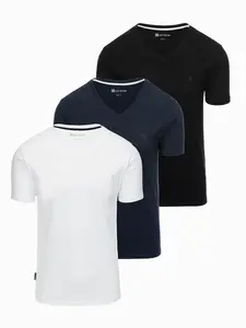 Ombre Set of shirts with V neckline and elastane and subtle logo 3-pack