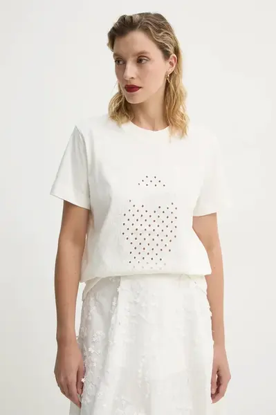 Bavlněné tričko MUNTHE FENELLA béžová barva, 251111325161