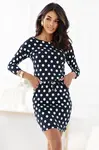 13-167 Sports dress with ties and pockets - navy blue with white polka dots