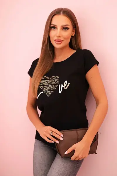 Kesi Dámská bavlněná blůza s krátkým rukávem a potiskem „Stay Wild” černá