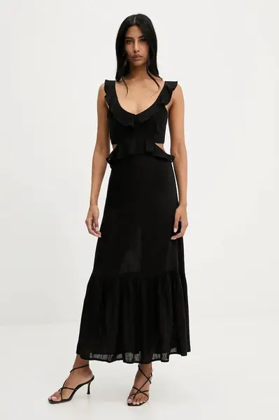 Lněné šaty Answear.LAB černá barva, maxi