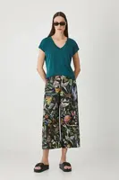 Lněné kalhoty Medicine dámské, černá barva, střih culottes, high waist