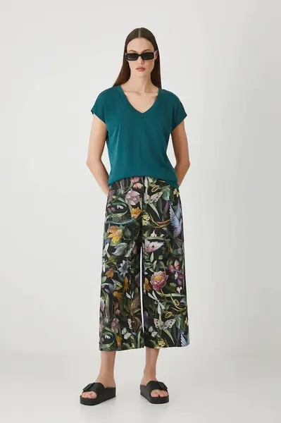 Lněné kalhoty Medicine dámské, černá barva, střih culottes, high waist
