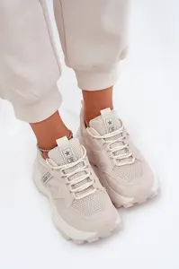 EVENTO Sportovní boty sneakers dámské na silné podrážce béžové Prononice