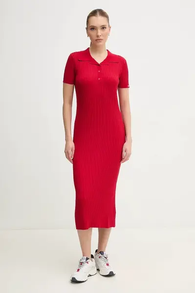 Šaty Pepe Jeans PATRICIA červená barva, midi, PL953730