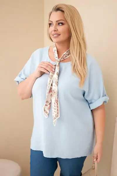 Plus Size viskózová blúzka s dekoratívnou šatkou