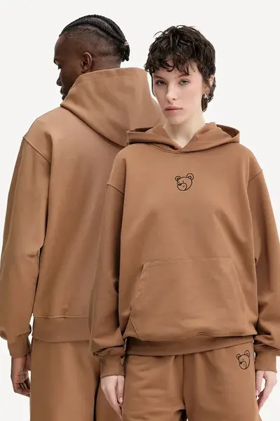 Bavlněná mikina Inbetweeners hnědá barva, s kapucí, s aplikací, S5TWUAHS024