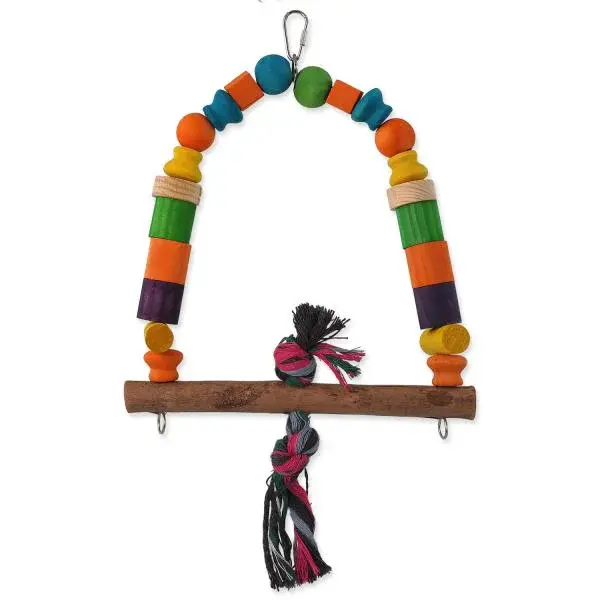 Hračka Bird Jewel houpačka dřevěná s uzlem barevná 32cm