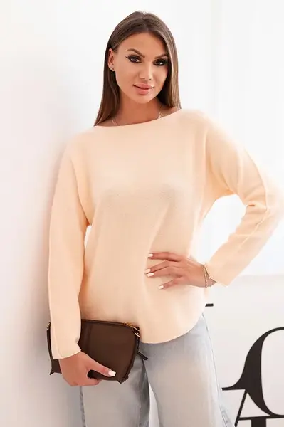 Kesi Włoski Dámský svetr z viskózy s dlouhým rukávem a kulatým výstřihem meruňkový