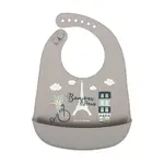 CANPOL BABIES Bryndák silikonový s kapsou bonjour paris béžový