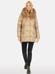 PERSO Woman's Women's ¾ length real down jacket with natural raccoon fur ,  color