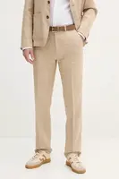 Lněné kalhoty United Colors of Benetton pánské, béžová barva, přiléhavé, 43B3UF03X