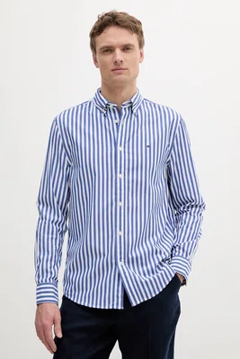 Bavlněná košile Tommy Hilfiger modrá barva, slim, s límečkem button-down, MW0MW39159