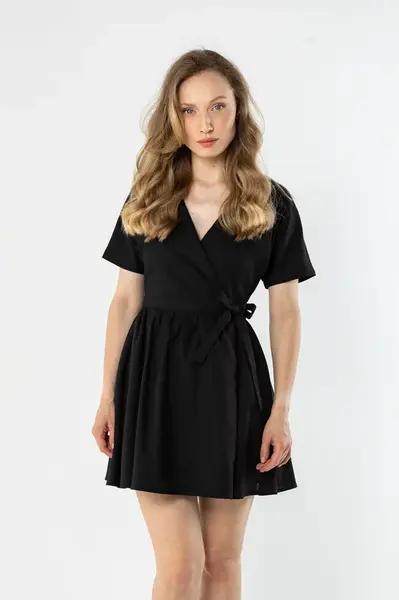 Dámské lněné zavinovací mini šaty