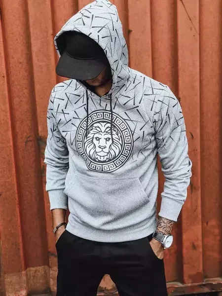 Sivá pánska mikina s kapucňou a potlačou Dstreet