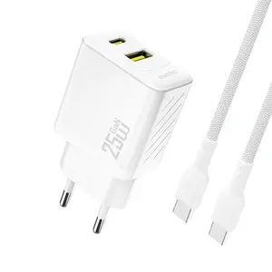 Dudao A26TCEU nabíječka USB-A + USB-C s USB-C kabelem, PD QC 25W GaN, bílá